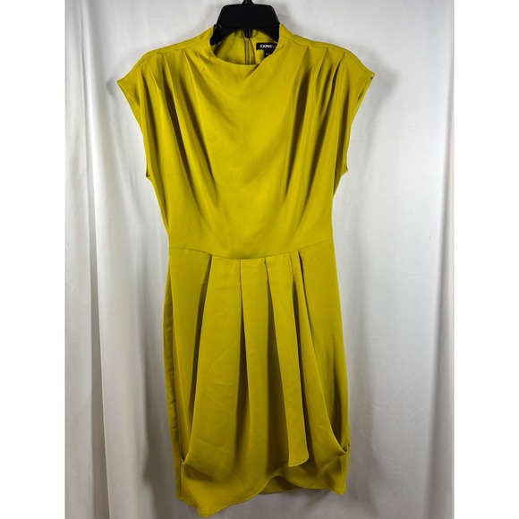 Express Dresses & Skirts - Express Womens Chartreuse Yellow Mock Neck Pleated Sleeveless Sheath Dress Small